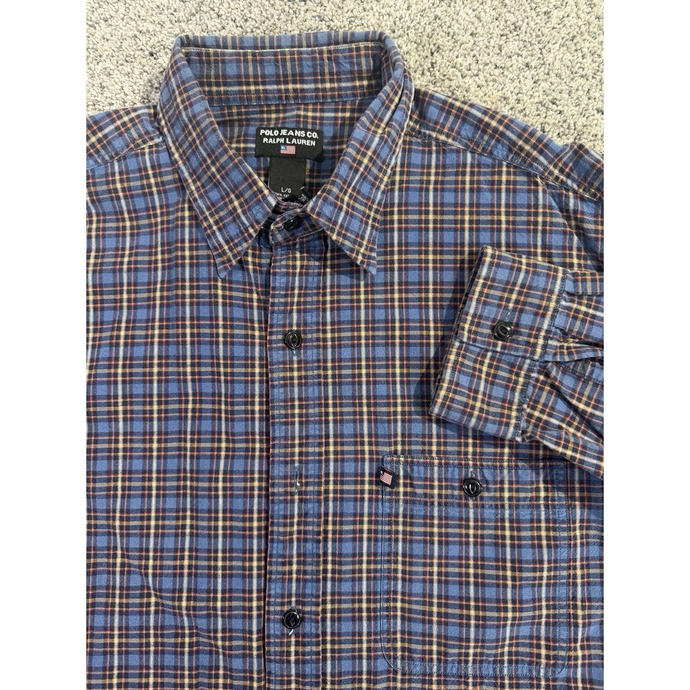 Polo Jeans Co Ralph Lauren Men's Large Blue Plaid Button Down Shirt